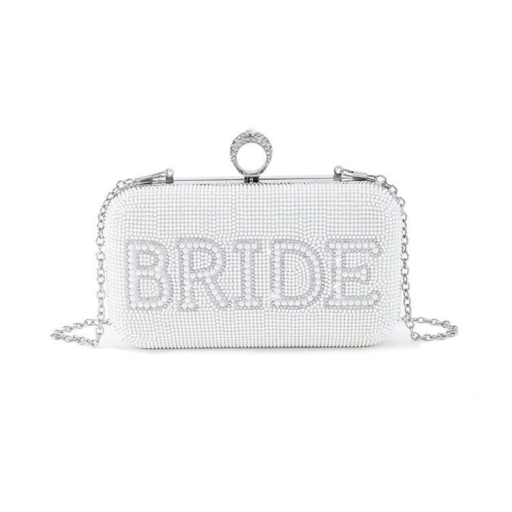 Beaded White & Silver Bridal Clutch